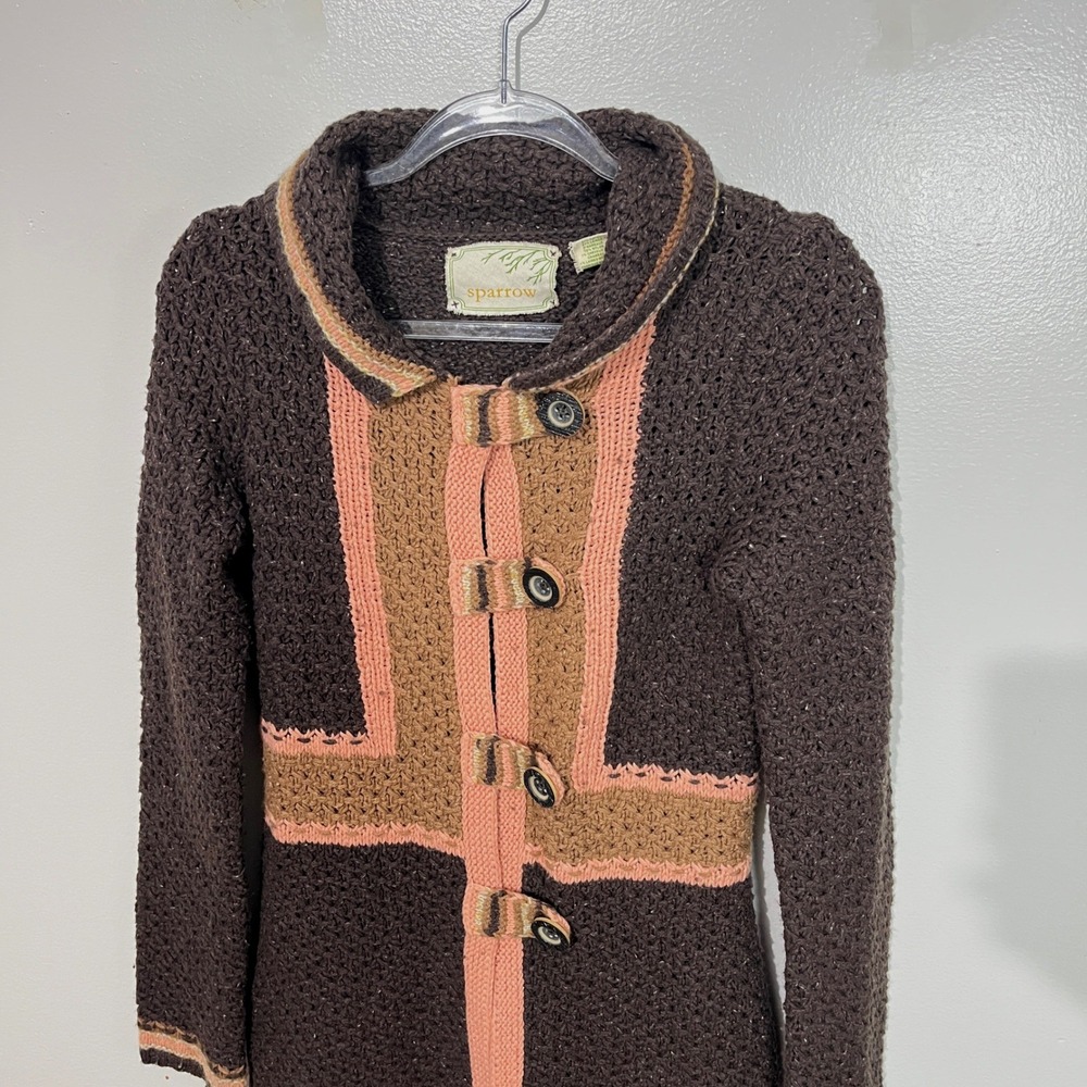 Sparrow Cardigan Sweater Womens S Brown Colorblock Wool Blend Anthropologie - Picture 3 of 6